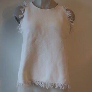 Womens Milly White 100% Cotton Fringed Knit Sleeveless Pullover Top S